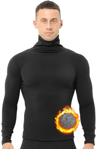 Zueauns Maglia Termica Uomo Magliette Uomo Manica Lunga Invernale Biancheria Intimo Termica a Maniche Lunghe a Collo Alto Slim Fit Pullover Caldo Leggera Traspirante Invernale Sci Sport Allaperto