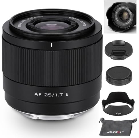 VILTROX 25mm f1.7 Objetivo Fijo con Enfoque automático APS-C STM de Gran Apertura para Sony con Montura E cámaras A7C A7RII A7SII A7II A7RIII A7IV A7RIV A9 A1 ZVE1 A93 A6700 A6600 A6500 A6400 FX3