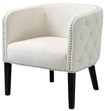 MY Furniture Margonia Sand White Deep Buttoned Classic Chesterfield Tub Chair with Wooden Legs/Chalk, Cosy, Cocktail, Accent, Club Seat, for Bedrooms, Living Rooms, Conservatories and Corners