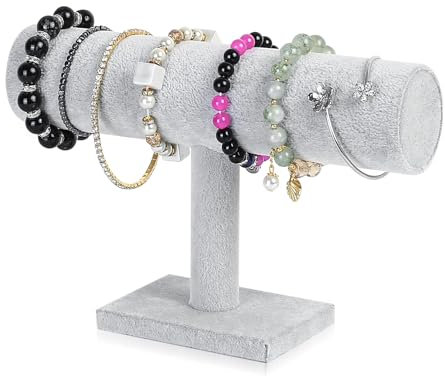 Porta Bracciali Espositore Gioielli, Espositore Bracciali in Velluto di T, Portagioielli, Supporto per Braccialetti Gioielli Orologio Collane Organizzare(Grigio, 23,5 x 14 cm)