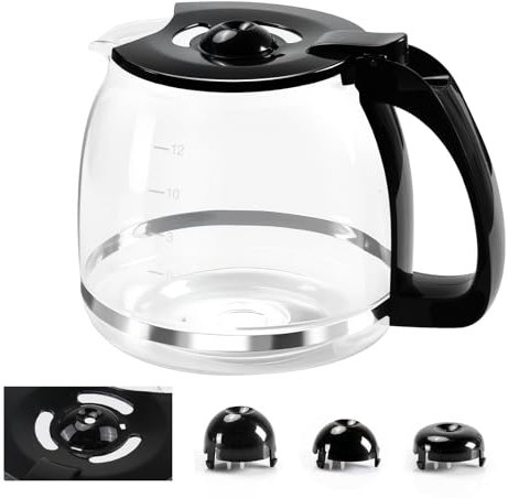 12-Cup Glass Coffee Carafe Replacement Pot Compatible with Mr Coffee, Black & Decker and 12 Cup Kitchenaid Carafe Black with Close Handle, Replacement for PLD12, PLD12-RB, PLD12-NP