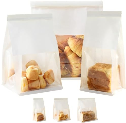 MORAINJAY 30P Bolsas Panadería Kraft con Ventana,Blanco Bolsas para Pan Casero Antigrasas,13 * 28+10cm,Ideales para Panaderías y Repostería Hogareña