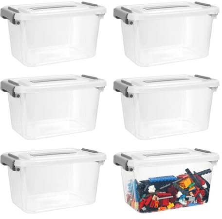 YHANEC Spielzeug Aufbewahrungsbox mit Deckel, 6er-Set, Transparent, Stapelbare Kunststoff boxen für Spielzeug, Bausteineund Puzzles,Aufbewahrungsbehälter für Zuhause, Büro und Küche