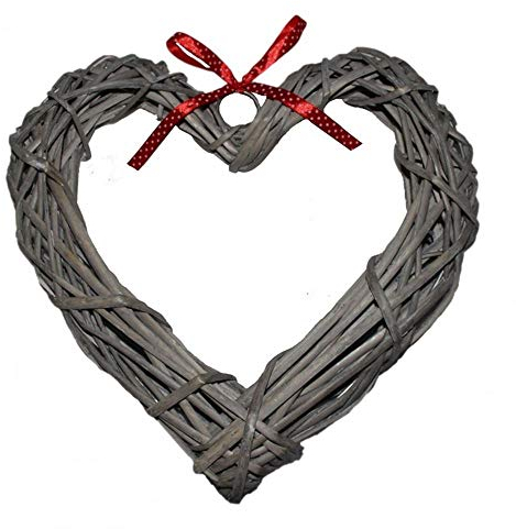 Red Cesto Vimini Ampio Cuore Corona con Red Spotty Nastro, Lunghezza 30 x Larghezza 6 x Altezza 28 Centimetri