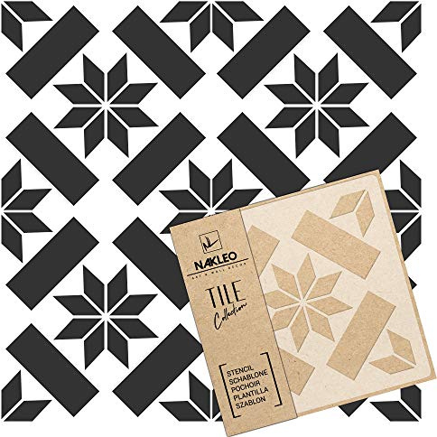 NAKLEO Errada Tile Plantilla de plástico reutilizable – 20x20cm - Moderno Estrella Rectángulo - Geométrico marroquí - Adoquín Bloque Concreto Piso Pared Pintura Plantilla Madera