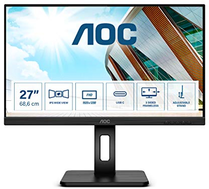 AOC 27P2C 68 cm (27 Zoll) Monitor (HDMI, DisplayPort, USB-C Docking, USB Hub, 4ms Reaktionszeit, 1920x1080, 75 Hz, Pivot) schwarz