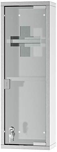kleankin Armoire à Pharmacie 2 étagères 3 Niveaux 20L x 12l x 58H cm Porte Verre trempé Symbole Croix Acier INOX.