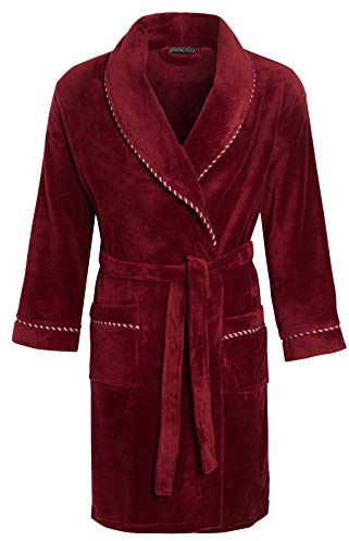 Luxury Mens Gents Full Length Velour Fleece Robe Dressing Gown Rope Trim Burgundy Large