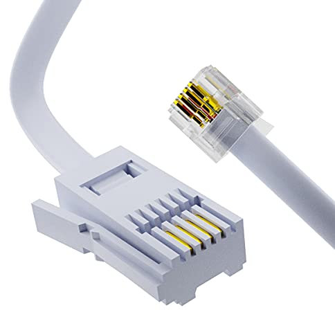 ASNQ BT Telephone to RJ11 Cable Long 2m - BT cable 4 Pin Wire 6P4C ADSL Modem Phone Plug Male Broadband Cable, Extension Lead for Landline, Modem, Fax, Dial-up White