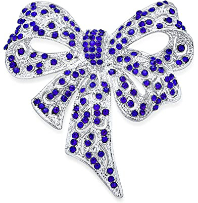 Épingle Broche Écharpe Nœud Ruban Bleu Royal Filigrane Déclaration Grande Mode Nuptiale Cristal Scintillant Aqua Vacances Hiver Mariage Pour Femmes Plaqué Argent