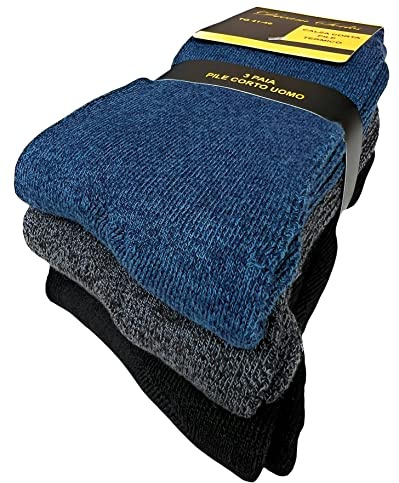 DREAM SOCKS chaussettes courtes en polaire thermique hiver pour ski anti-froid, chaussettes lourdes à haute isolation thermique,(3 or 6 pack) (41-46, 3 paires DARK)
