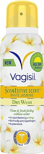 Vagisil Scentsitive Scents Dry Wash Spray For Women, Instant & All-Day Freshness On The Go, Hypoallergenic, White Jasmine Skin-Freindly Scent, Gynaecologist And Clinically Tested, 125ml