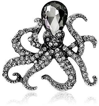 Yurosiay Oktopus Brosche - Bunt Ozean Tier Brosche mit Kristall und Diamant - Damen Silber Anstecknadel für Bankett Party