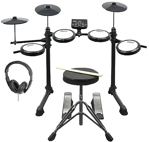 Axus AXK4 Electronic Drum Kit Starter Pack for Beginners with Quiet Mesh Drum Pads, Sticks, Stool and Headphones
