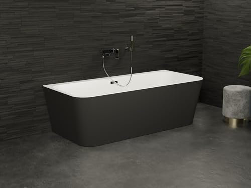 SPALINA Mint 160 Noire - Bañera Semi-exenta Mural L. 160 x l. 75 cm