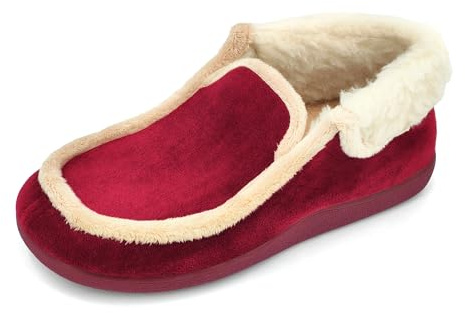 JOMIX Pantofole Donna Invernali Ciabatte Pelose Anziani Chiuse Calde da Casa Babbucce da Signora Comode con Fodera in Pelliccia Morbida Suola Antiscivolo Idea Regalo per Mamma e Nonna MD2431 Rosso 42