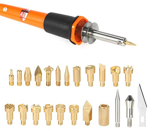 Kit de soudure HUIOP 30 W 24 pièces Kit d'outils de pyrogravure en bois Kit de combustion du bois Pointes de combustion en bois Hobby Craft Soudure Stylo de fer Outils pour brûler