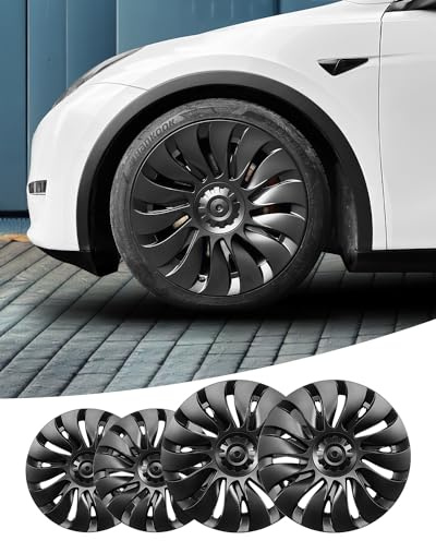 19 inch Model y Wheel Cover, Replacement Hub Caps Wheel HubCaps Rim Protectors Cover, Set of 4 Wheel Hub Cap Kit Compatible with Tesla model y (Cyclone Turbine Style)