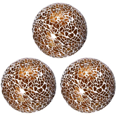 QUARKZMAN 3 Bolas Decorativas de Vidrio de 8cm, Esferas de Vidrio Mosaico para Centros de Mesa, Cuencos, Jarrones, Mesa de Comedor, Fiestas, Color Marrón Oscuro