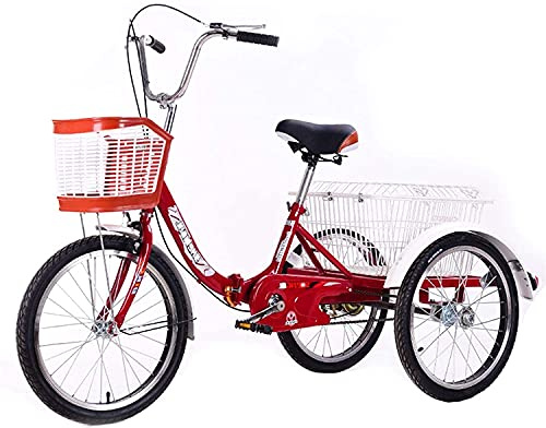 GRDDBZA Triciclo per adulti, 3 ruote per adulti, triciclo per la spesa per adulti, triciclo per donne e adulti, bicicletta da carico da 20 pollici, 3 ruote con grande cestino per la spesa