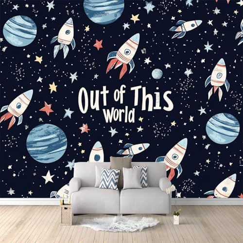 Fotomurales 250 x 175 cm Papel pintado Tema espacial: cohete, tierra tejido no tejido Decoración de Pared decorativos Azul Murales Diseno Fotográfico Apto para salón y dormitorio
