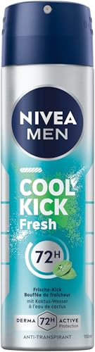 NIVEA MEN Cool Kick Fresh Deodorant Spray med 72 timmar antiperspirant skydd mot svett och kroppslukt, deodorantspray med kaktusvatten utan etylalkohol (150 ml)