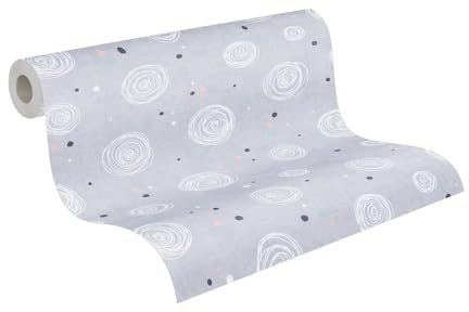 Tapet för barnrum A.S. Création Lilly & Luis - resistent non-woven tapet med cirklar effekt - 10,05 m x 0,53 m - grå, rosa, vit - tillverkad i Tyskland - 771391