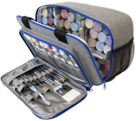 Craftelier Hartem - Bolsa Organizadora para Pinturas Acrílicas | Capacidad para 54 Botellas de 60 ml. | Interior de Aluminio, Bolsillo para Tubos de Pintura y Pinceles y Asa Acolchada