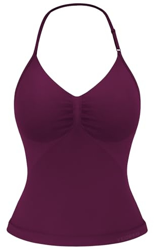 YEOREO SoftHue Impact Longline Strappy Top Women's Halter Workout Tank Tops Backless Gym Longline with Adjustable Strap Black Cherry