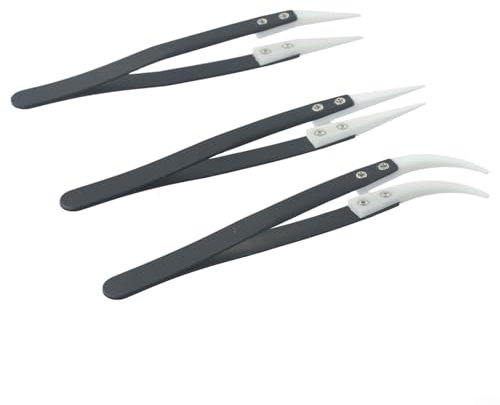 Set di 3 pinzette in ceramica con zirconia, antistatiche, per saldatura ed elettronica