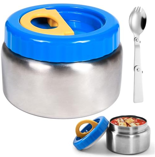 Pawsautomotively Contenitore termico per cibo bambini 250 ml, con doppio coperchio, in acciaio inox, con manico anti-scottatura, contenitore termico portatile, adatto per gite scolastiche, pic-nic