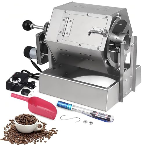 TUPOSTAR Coffee Roaster with Adjustable Speed, Gas Burner Coffee Roasting Machine, Electric Coffee Beans Maker, Peanut Roaster Roller Baker, for Commercial Home Use,Silver