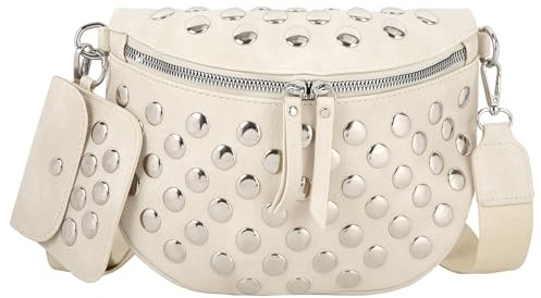 LABANCA Womens Faux Leather Waist Packs Leisure Chain Belt Chest Bag Rave Festival Fanny Bag Purse Black (08676White)