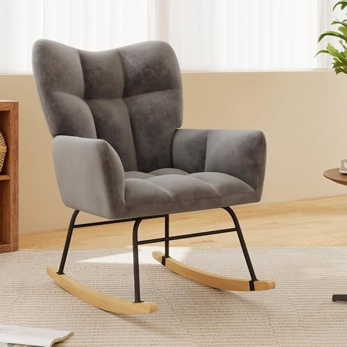 Skandiquip Nursery Rocking Chair, Rocking Chairs for Nursery, Baby Rocker Chair, Glider Rocker, Anti-Tip Safety Design, 440 Lb Weight Capacity, Cotton Fabric Cover, Grey