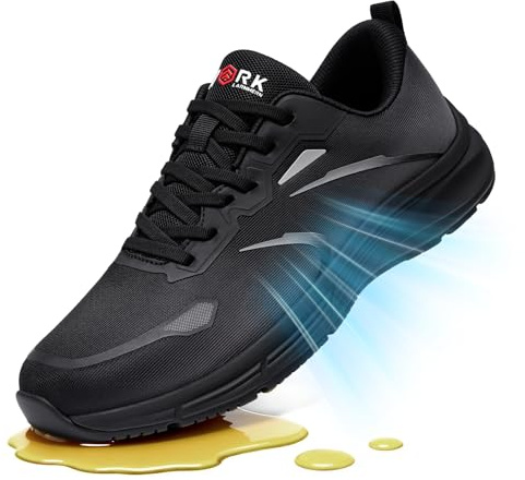 LARNMERN Zapatos de Cocina Antideslizante Hombre Zapatos de Trabajo Transpirable Zapatillas Calzado Cocina Chef Hostelería Ocio,Negro 44.5 EU