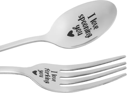 Regali per Lui/Lei, Cucchiaio & Forchetta in Acciaio Inossidabile Incisi Ti Amo per Fidanzato Fidanzata Marito Moglie Anniversario Compleanno Natale Regalo Romantico Coppia