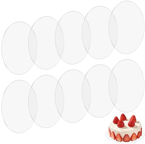 CHEUNGR 10 Pcs 8 Inch Acrylic Cake Discs, 2mm Thick Clear Cake Boards, Round Cakes Panel, Reusable Circle Cakes Bases for Christmas, Wedding, Birthday, DIY