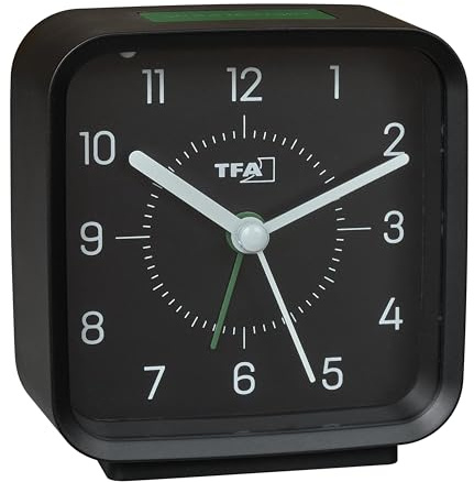 TFA Dostmann väckarklocka tickar inte analog, 60.1044., med svepande rörelse, larmarm, lätt att läsa, för nattduksbord, modern, inkl. ljus, med snooze-funktion, svart-grön