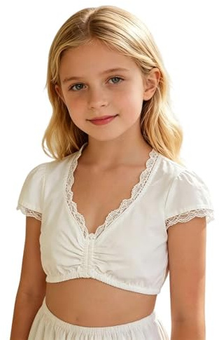 Blouse Fille Oktoberfest Chemise Dirndl pour Fille Style Bavarois Blanc