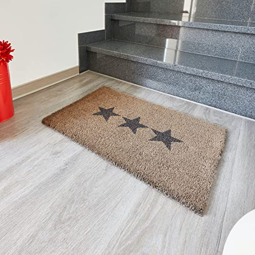 andiamo Fußmatte Kokos bedruckt - ideal als Fußmatte Outdoor Schmutzfangmatte oder Kokosmatte - Fußmatte außen pflegeleicht mit rutschhemmender Rückseite 40 x 60 cm 3 Sterne hellgrau