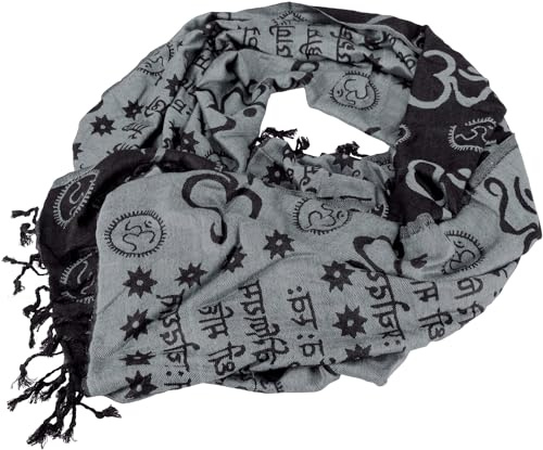 GURU SHOP Pashmina Viskose Schal/Stola mit OM Musterr - Grau, Herren/Damen