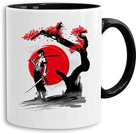 Red Sun Zoro - Tasse Kaffeetasse Son Ruffy Luffy Naruto Saitama One Dragon Master Goku Ball Zoro Roshi Piece Db, Farbe:Weiß