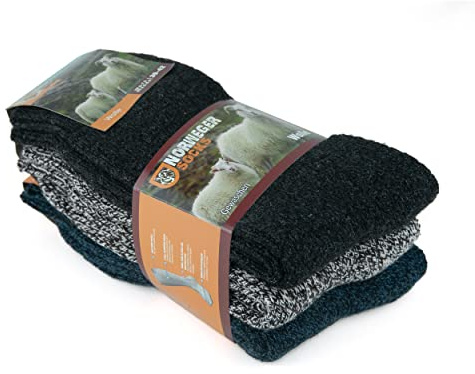 GoWith Pack of 3 Norwegian Wool Thick Moline Colourful Full Cloth Reinforced Prewash Winter Thermal Men's Socks Set