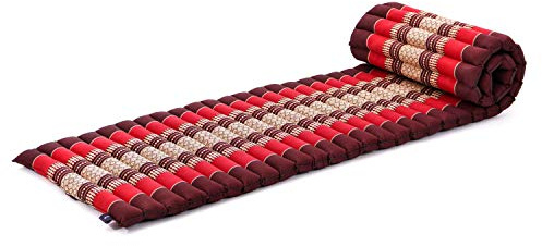 Leewadee - Foldable Floor Mattress - Japanese Roll Up Futon -Trifold Tatami Mat- Guest Floor Bed - Camping Mattress - Thai Massage Mat, Kapok Filled, 75 x 20 inches, Red