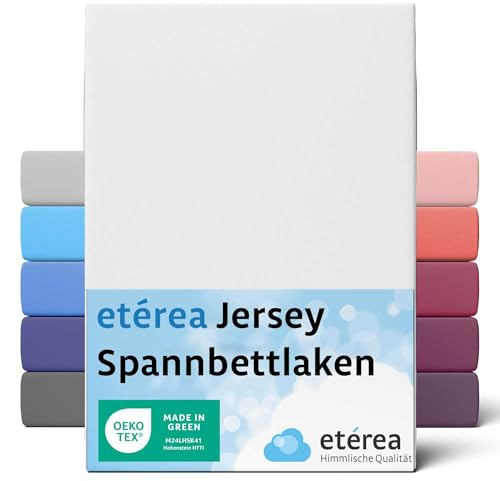 etérea Jersey Spannbettlaken 90x200cm - 100x200cm Weiss bis 25 cm Höhe - 100% Baumwolle Spannbetttuch Oekotex - Bed Sheets Leintuch Bettbezug - Bettlaken 90x200 cm - 100x200 cm - White