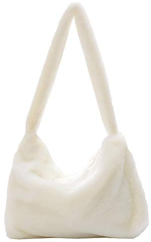 KANUBI Umhängetaschen, Plüschhandtaschen, Handtaschen, Blumenkupplungen, flauschige Handtaschen, Geldbörsen unter den Armen, Umhängetaschen, süße Damenhandtaschen mit Blumenmuster (Beige)