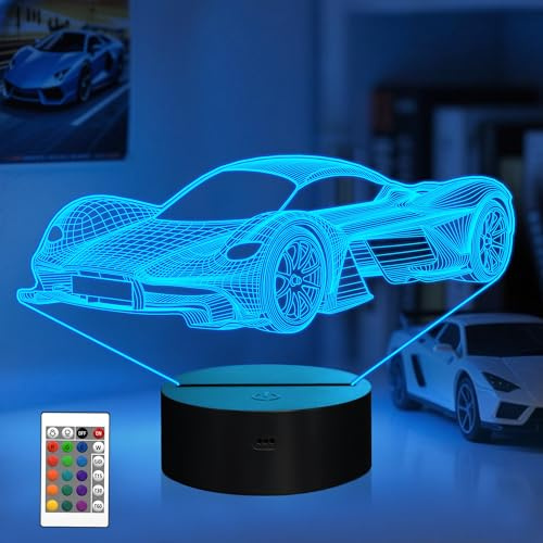 Attivolife Car Gifts for Boys, Sports Racing Optical LED Night Light 16 Colors Change with Remote Control Timer, Kids Bedroom Decor Lamp Cool Novelty Birthday Xmas Present for Men Toddler