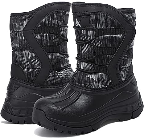 Yeerovan Boy Outdoor Winter Boots Girl Snow Boot Waterproof shoes for Little Kids/Big Kids(T5 Black/Grey 37)
