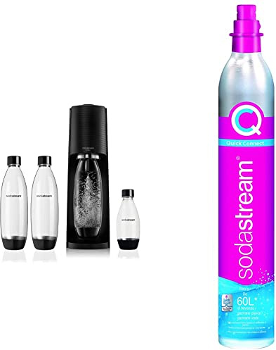 Sodastream Terra Megapack, Gasatore D’Acqua Per Trasformare L’Acqua In Acqua Frizzante, 28,8 X 19.5 X 43.6, Nero & Cilindro Co2 Addizionale CQC con attacco rapido, bombola Co2 alimentare