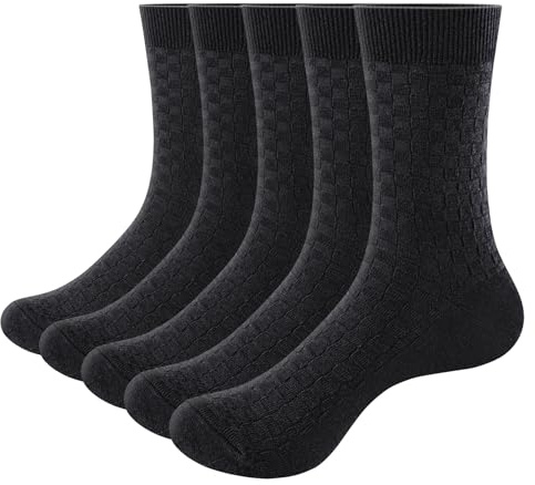 YUEVO SPORTS Basic Mid-Calf Mens Socks, Breathable Black Cotton Socks, Classic Formal Office Business Dress Socks, Size 7-10, 5 Pairs Multipack